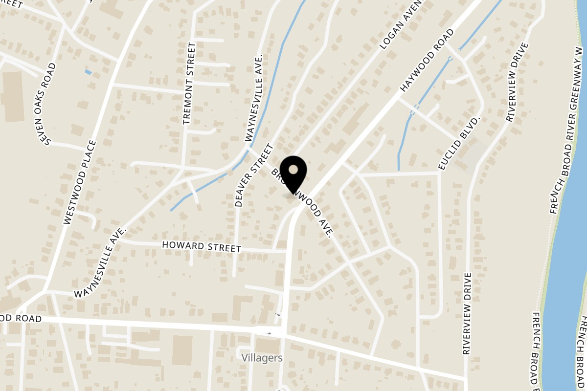 Map showing the location of Tacobilly Asheville on 201 Haywood Rd in Asheville
